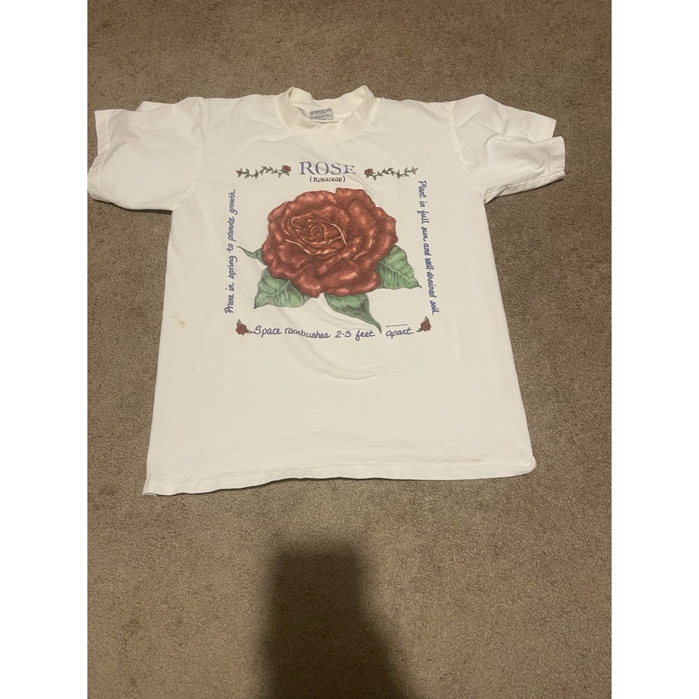 VTG 1993 Rose Shirt White Size Medium Prelude Tagged